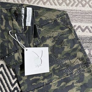 Y2K Playboy Camo Wide Leg Pants Rhinestone Bunny NWT Juniors 1